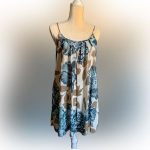 Anthropologie by Eloise Blue Beige Floral Slip Dress Size Small